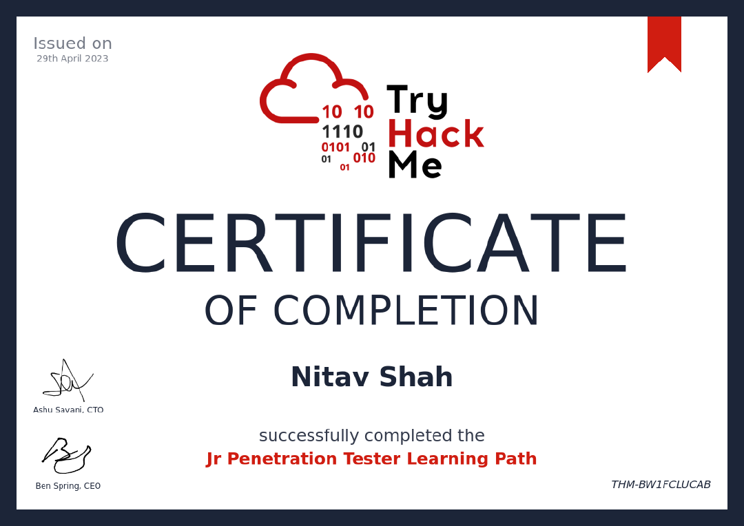 TryHackMe Jr Penetration Tester Path Guide | Nitav's Blog